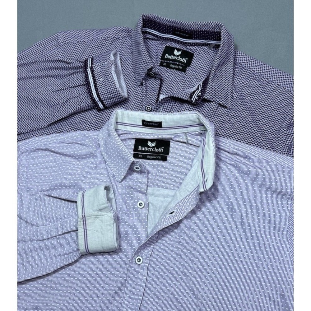 Lot Of 2 Butter Cloth Shirts Mens XL Geometric Print ICY Cotton Stretch Normcore